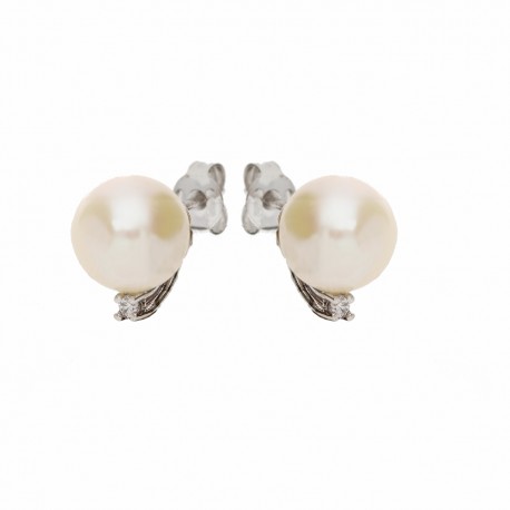 18 K hvitt gull øredobber med hvite sirkoner og perler