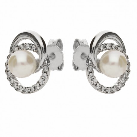 Ohrringe aus 18-karätigem Weißgold mit weißen Zirkonen und Perlen
