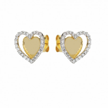 Γυναικεία σκουλαρίκια από λευκό και κίτρινο χρυσό 18 καρατίων με καρδιές