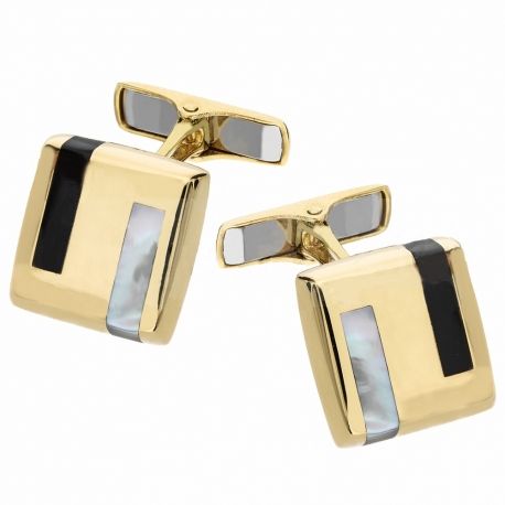Abotoaduras em ouro amarelo 18K com ônix e madrepérola para homens