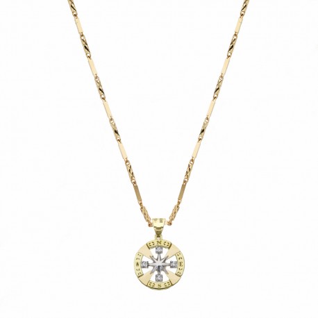 White and Yellow Gold 18k with white Cubic Zirconia Pendant Men Necklace