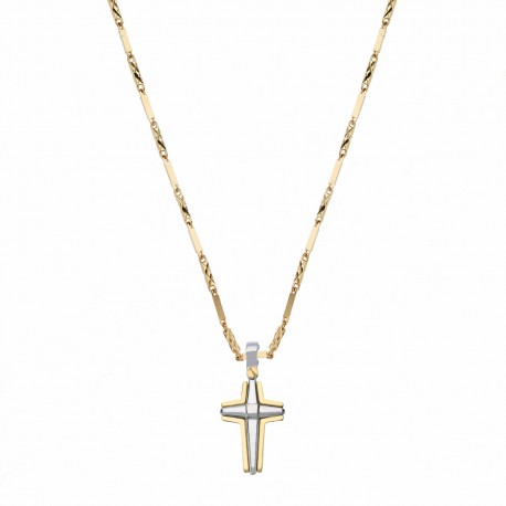 White and Yellow Gold 18k with Pendant Cross Men Necklace