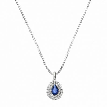 18K witgouden ketting met druppel witte en blauwe zirkonen voor dames