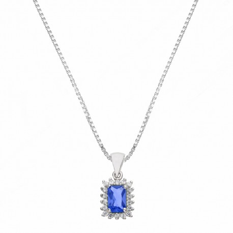 White Gold 18k with White and Blue Cubic Zirconia Woman Necklace