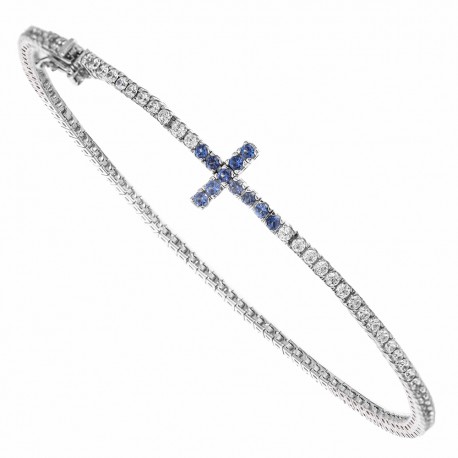 White Gold 18 Kt 7500/1000 with White and Blue Cubic Zirconia Bracelet