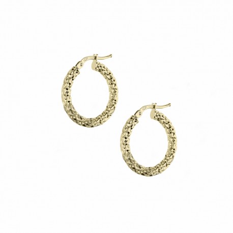 Boucles d'oreilles créoles en or jaune 18 carats et diamants pour femme