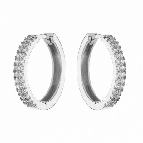 Brincos de argola em ouro branco 18K com zircões brancos para mulheres