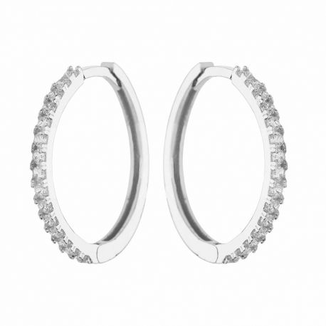 Pendientes Aros de Oro Blanco de 18K con Circonitas Blancas para Mujer