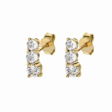 Pendientes Trilogía en Oro Amarillo de 18K con Circonitas Blancas