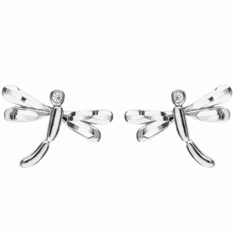 Boucles d'oreilles libellule en or blanc 18 carats avec zircon blanc