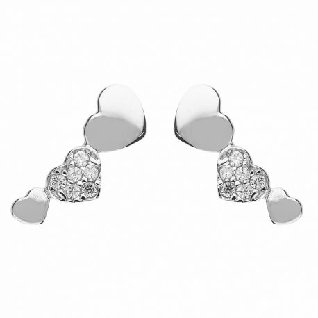 Pendientes de Oro de 18K con Circonitas Blancas y Corazones para Mujer