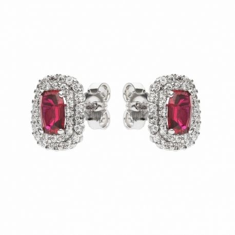 Pendientes de Oro Blanco de 18K con Circonitas Blancas y Rojas