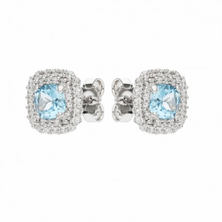White Gold 18k with White Cubic Zirconia and Light Blue Topaz Earrings