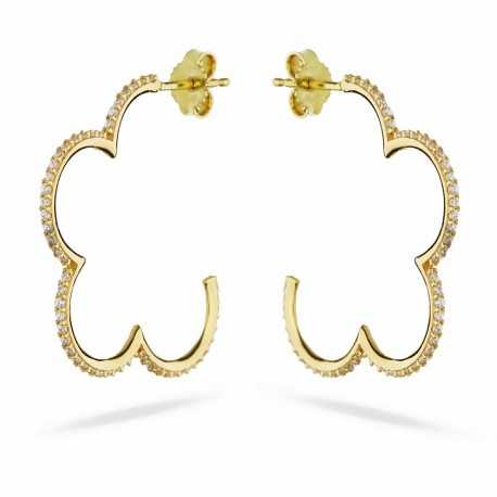 Boucles d'oreilles fleur en or 18 carats avec zircons blancs pour femme