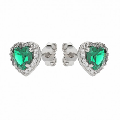 White Gold 18k with White Cubic Zirconia and Green Stone Earrings