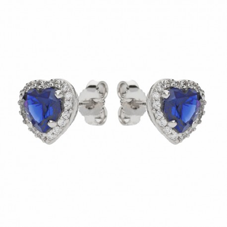 White Gold 18k with White Cubic Zirconia and Blue Stone Earrings