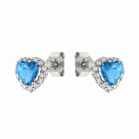 White Gold 18k with White Cubic Zirconia and Light Blue Topaz Earrings