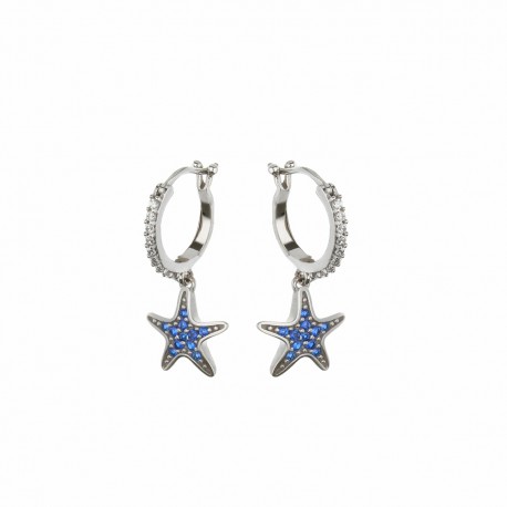 White Gold 18k with White and Blue Cubic Zirconia Stars Earrings