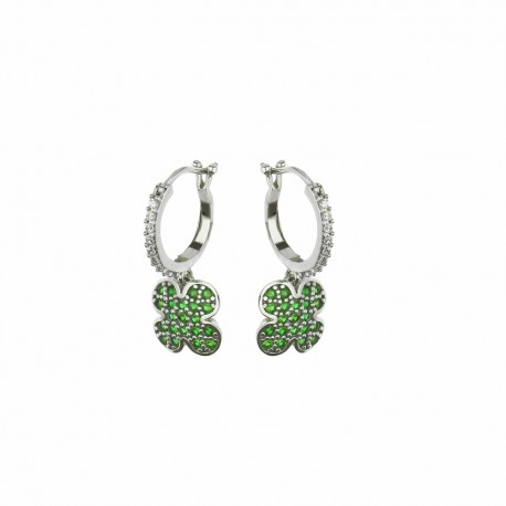 White Gold 18k with White and Green Cubic Zirconia Four Leaf Clover Earrings