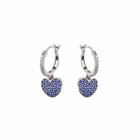 White Gold 18k with White and Blue Cubic Zirconia Hearts Earrings
