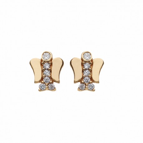 Rose Gold 18k with Angels and White Cubic Zirconia Baby Earrings