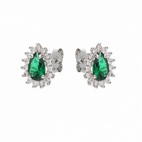 White Gold 18k with White Cubic Zirconia and Green Stone Earrings