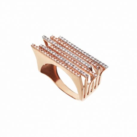 Anello in Oro Bianco e Rosa 18 Carati con Zirconi Bianchi da Donna