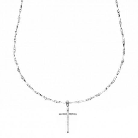 18K vitguld halsband med kors hänge för män