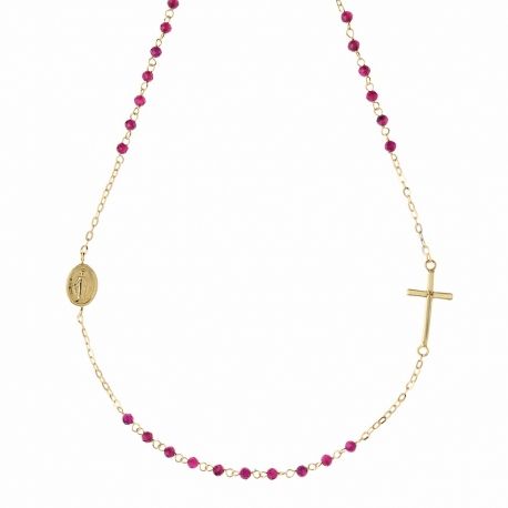 18K kollane kuldne rosaarium fuksia spinellidega