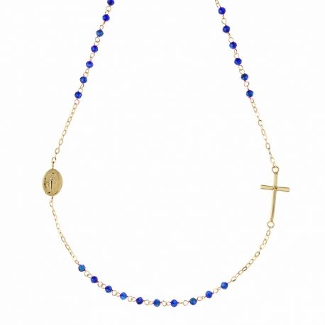Rosario in Oro Giallo 18 Carati con Spinelli Blu