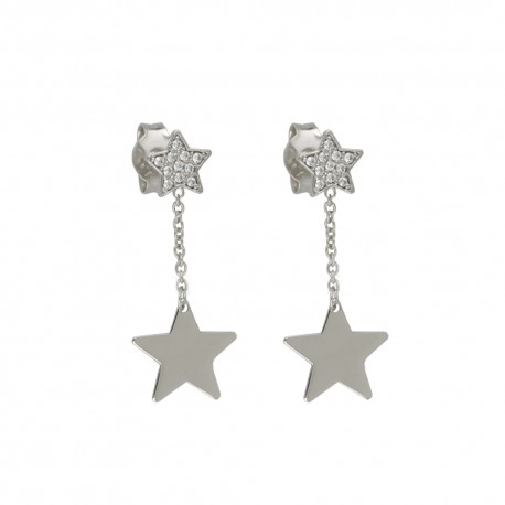 White Gold 18k with White Cubic Zirconia Stars Woman Earrings