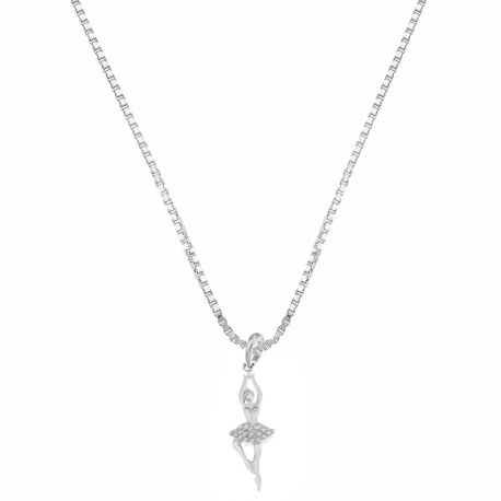 Collana in Oro Bianco 18 Carati con Ballerina Pendente di Zirconi Bianchi da Donna