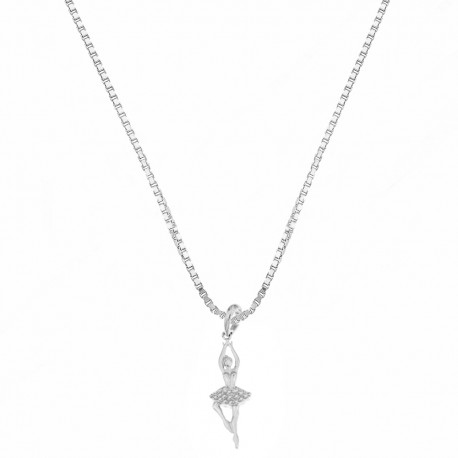 White Gold 18k with White Cubic Zirconia Ballerina Woman Necklace