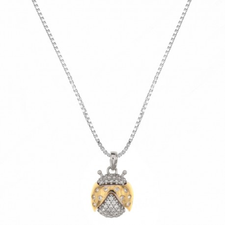 White and Yellow Gold 18k with White Cubic Zirconia Ladybug Woman Necklace