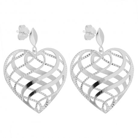 18K guld örhängen med genomborrat hjärta för kvinnor