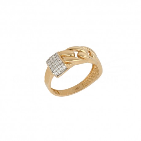 Женское кольцо из розового и белого золота 18 карат с белыми цирконами