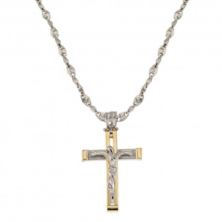Halsband med kors i 18 Kt 750/1000 vitt och gult guld för män