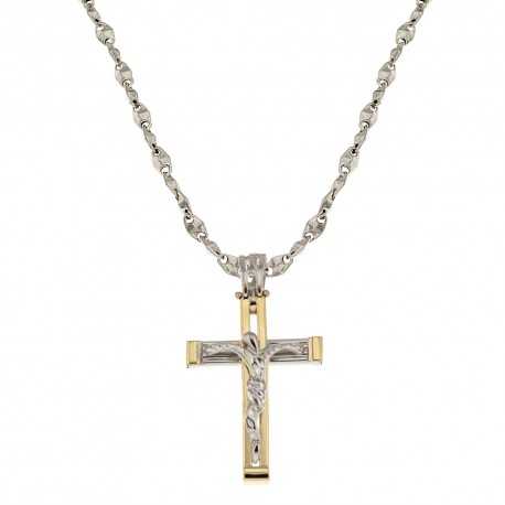 Halskette mit Kreuz aus 18 Kt 750/1000 Weiß- und Gelbgold für Herren