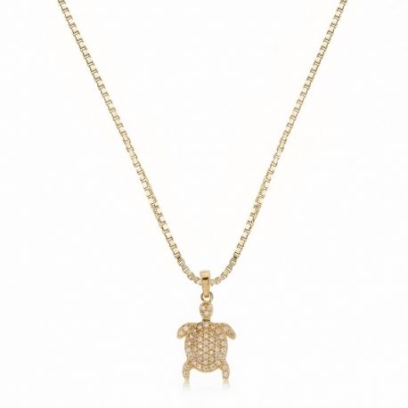 Colar feminino em ouro amarelo 18K com tartaruga de zircônia branca