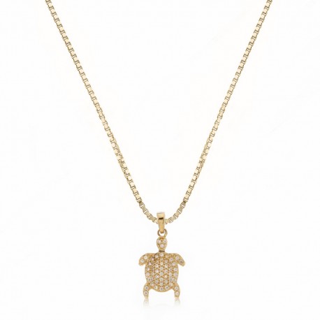 Yellow Gold 18k with White Cubic Zirconia Woman Necklace