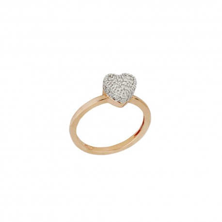 Damski pierścionek z 18-karatowego różowego i białego złota z białym cyrkoniowym sercem