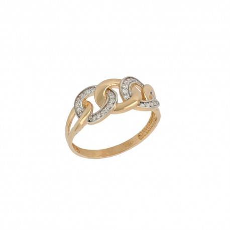 Damski pierścionek z 18-karatowego różowego i białego złota z białymi cyrkoniami