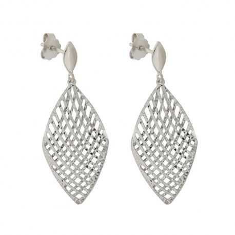 Boucles d'oreilles en or blanc 18 carats avec losange ajouré pour femme