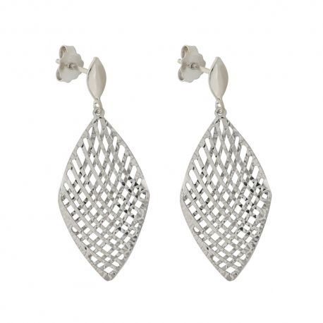 White Gold 18k with Pendant Shiny and Hammered Woman Earrings