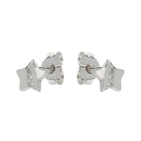 Boucles d'oreilles petite fille avec étoile et zircons en or blanc 18 carats