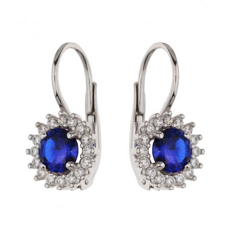 18K hvidguld øreringe med hvide og blå zirkoner til kvinder