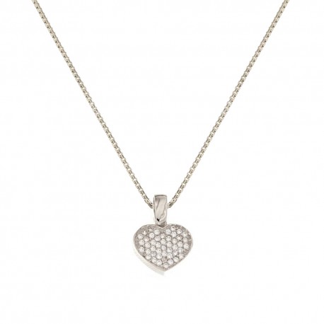 18 Kt 750/1000 hvitt gull halskjede med hjerteformet anheng for kvinner