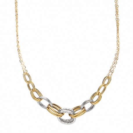 Yellow and White gold 18k Shiny and Hammered Woman Necklace