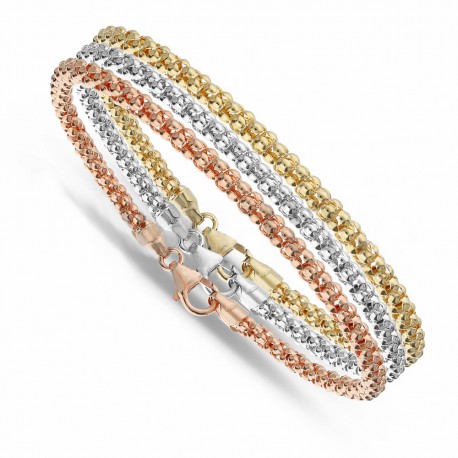 White Yellow and Rose Gold 18k Omnia Chain Shiny Woman Bracelet