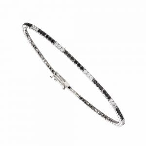 18k 白金网球手链，镶嵌黑白锆石